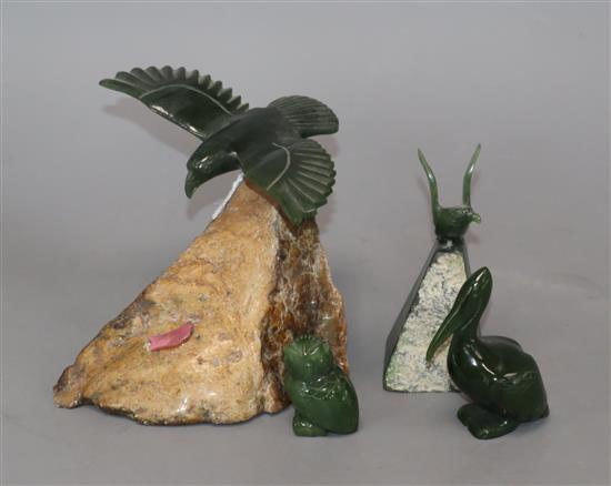 Four Canadian green jade figures of birds